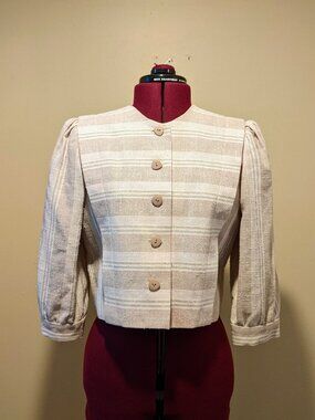 Vintage Cropped Beige Striped Blazer – Made in Japan (Size Medium/ 9)